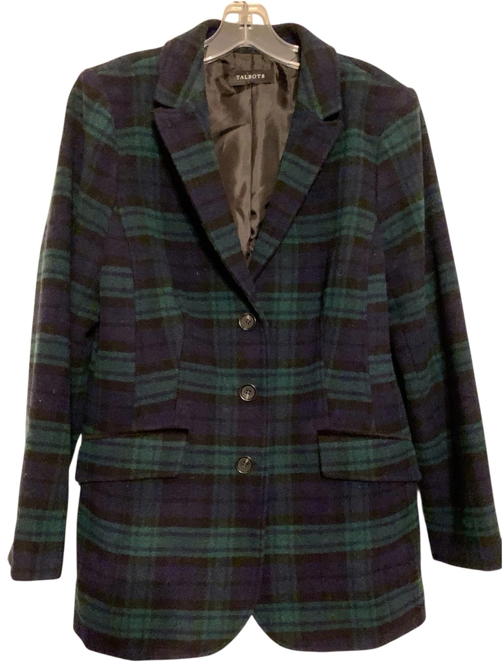 Talbots Black Watch Tartan Plaid Longline Wool Blazer 12/14 | Preppy §